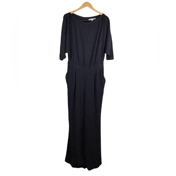 Diane Von Furstenburg  Black Wide Leg Jumpsuit W/Pockets Sz 12, EUC - Picture 1 of 5